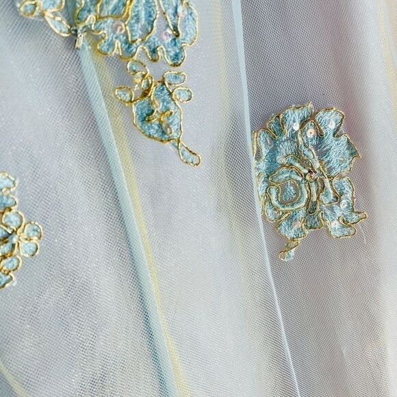 Jovani Baby Light Blue Gold Corset Slit Strapless Gown - Picture 9 of 12